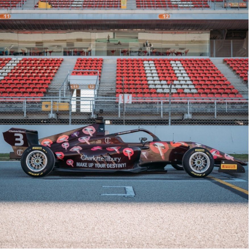 racecar with Charlotte Tilbury branding
