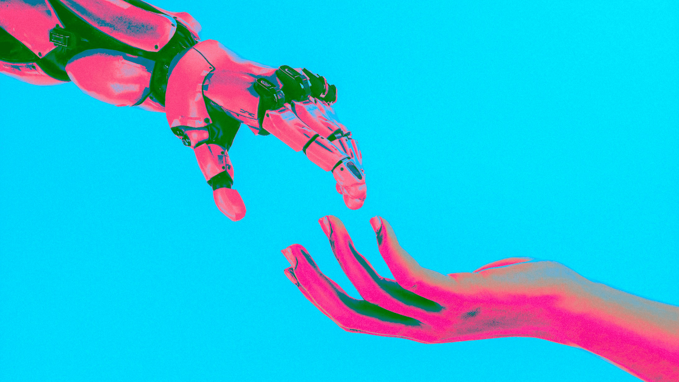 AI & human hands reaching out to each other
