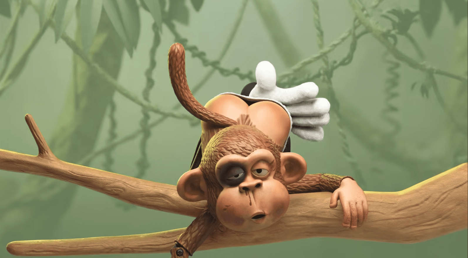 Still from video about prostate health showing a monkey being spanked.